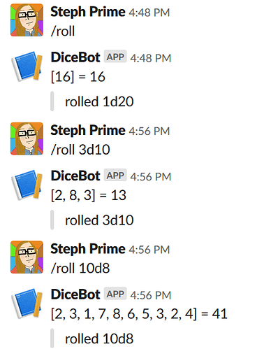 Slack testing dicebot