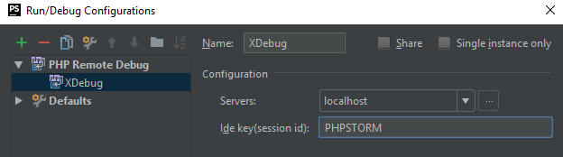 Конфигурация для отладки в PHPStorm